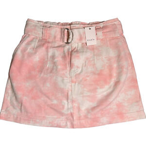NWT Elodie Tie Dye Pink Denim Belted Mini Skirt Womens Medium Retro 80s 90s